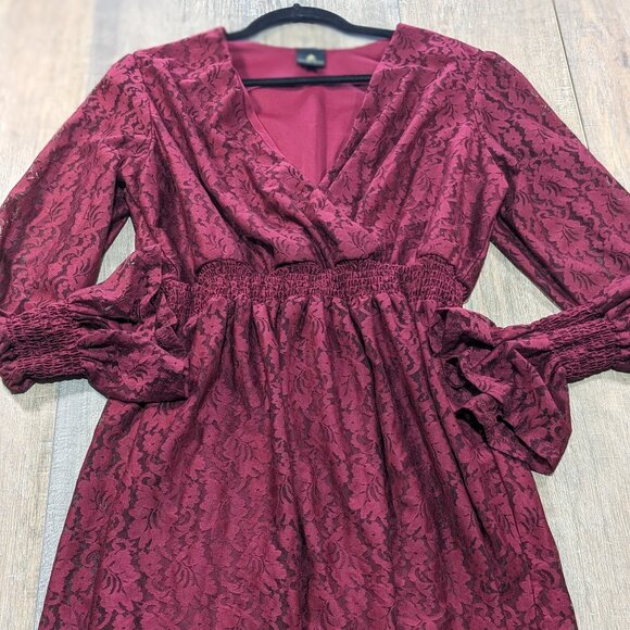 Disney Princess Dress Womens XL Burgundy Red Lace Long Ruffle Sleeve Cottagecore - Picture 1 of 8
